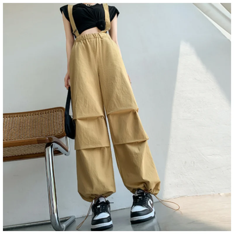 

Sweet Cool Pink Cargo Strap Pants for Women's Summer 2023 New Straight Leg Wide Leg Loose and Comfortable Age Reducing Jumpsuit