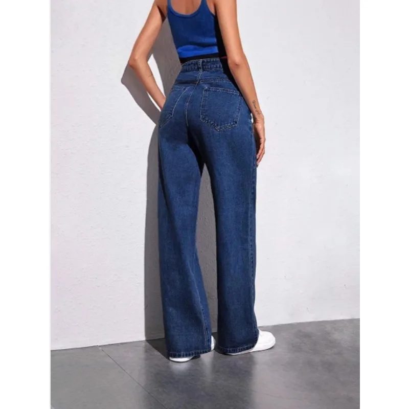Trade Plus-size Women's Straight-leg Jeans, High-waisted Loose and Simple, Versatile Straight-leg Wide-leg Pants for Commuting
