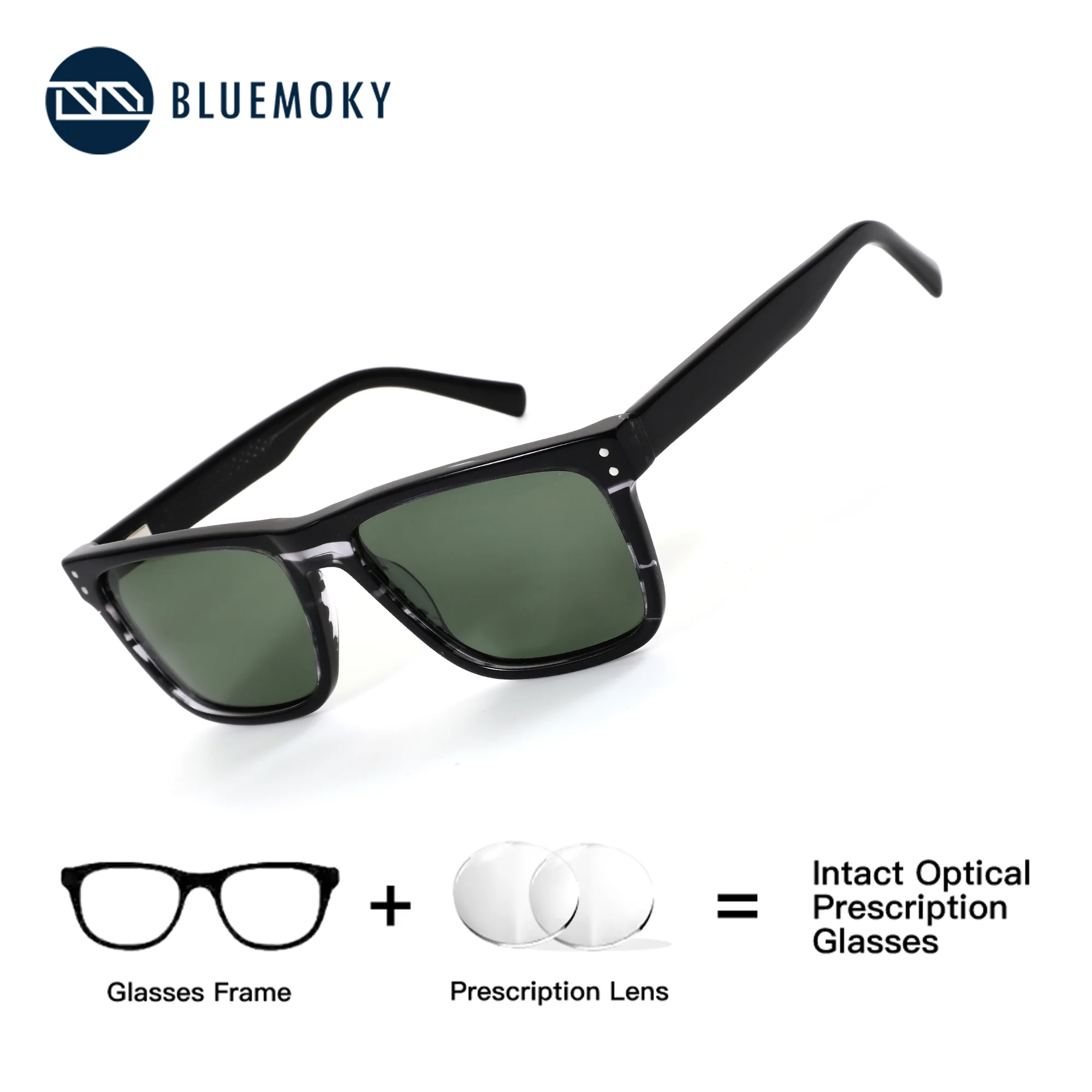 BLUEMOKY Acetate Square Men's Prescription Sunglasses With Polarized UV400 Protective Correction Eyeglasses Graduated Glasses