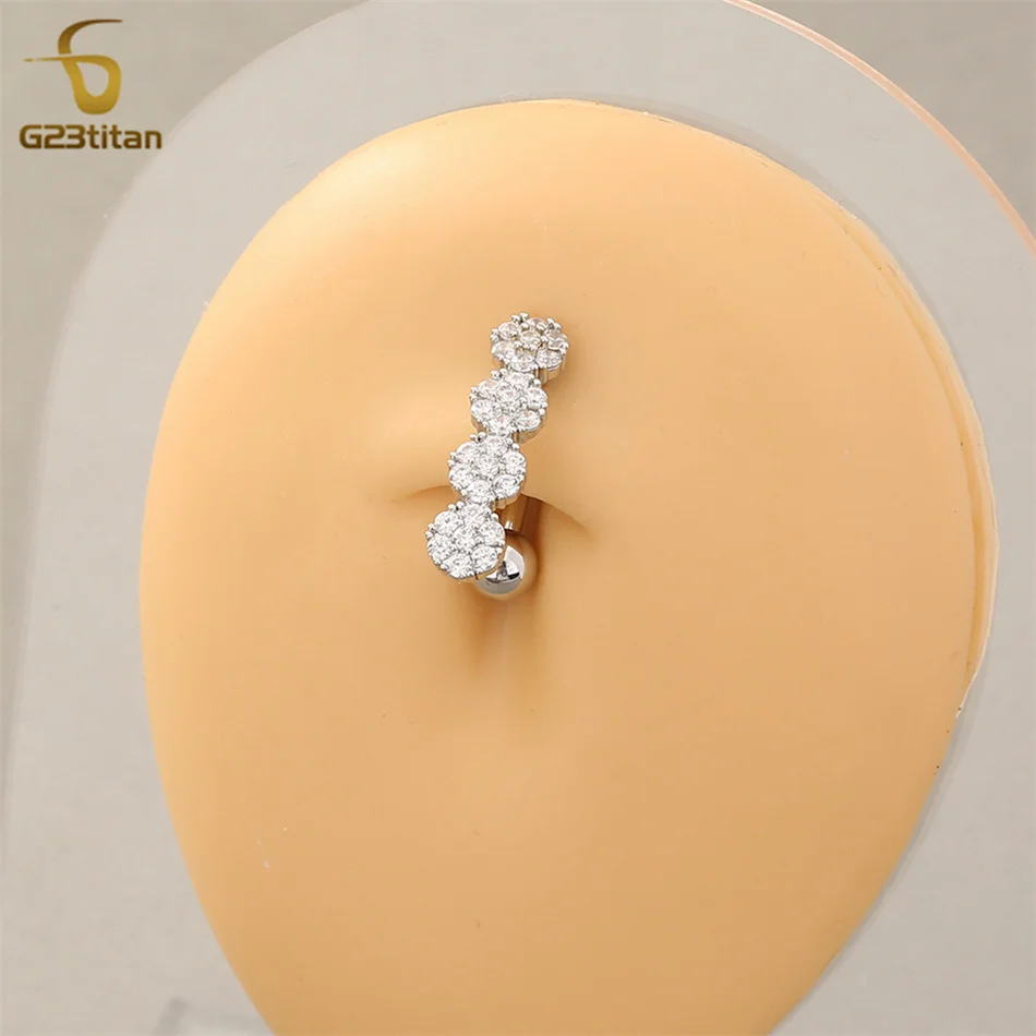 G23titan Silver Color Crystal Belly Button Ring Surgical Titanium Steel Piercing ombligo nombril Reverse Navel Bar Body Jewelry