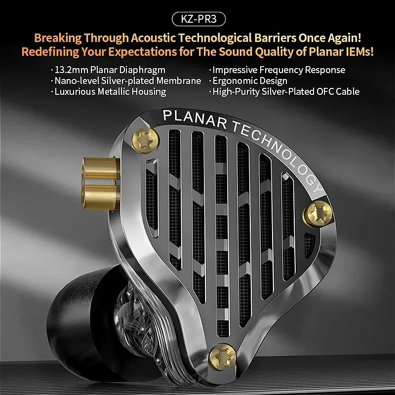 

Наушники KZ PR3 с 13,2-мм плоским драйвером, Hi-Fi, проводные, для игр, спорта, с глубоким басом, мониторные, модели PR2, PR1, ZAS, ZAR