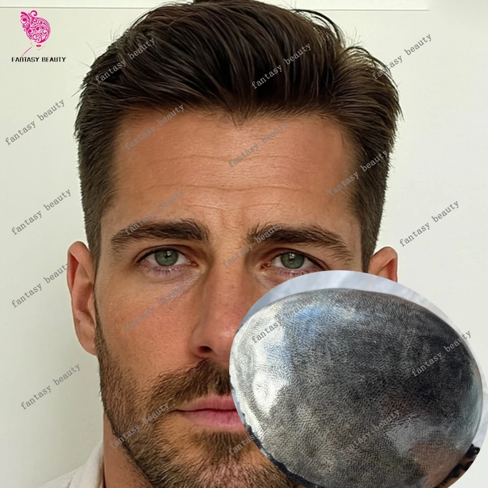 

Мужской капиллярный протез 30 мм, кудрявый, коричнево-серый, с натуральным видом, 0,1 мм, микро-кожа, полностью из полиуретана, инжекционный, мужской парик