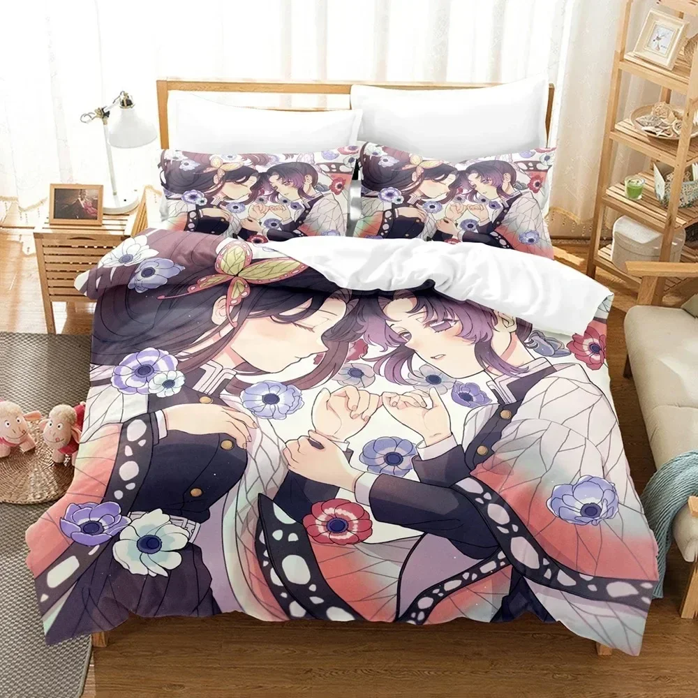 

3D Anime Demon Slayer Kimetsu no Yaiba Bedding Set Printed With Pillowcase Bed Duvet Cover Soft Queen King Size Bedclothes Home