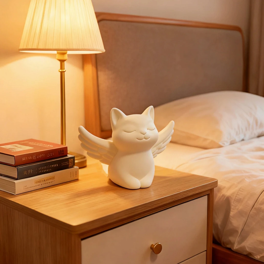 Geflügelte Katze Skulptur Desktop Ornament Einzigartige geformte Heilung Home Decor Kreative kleine Tierfigur