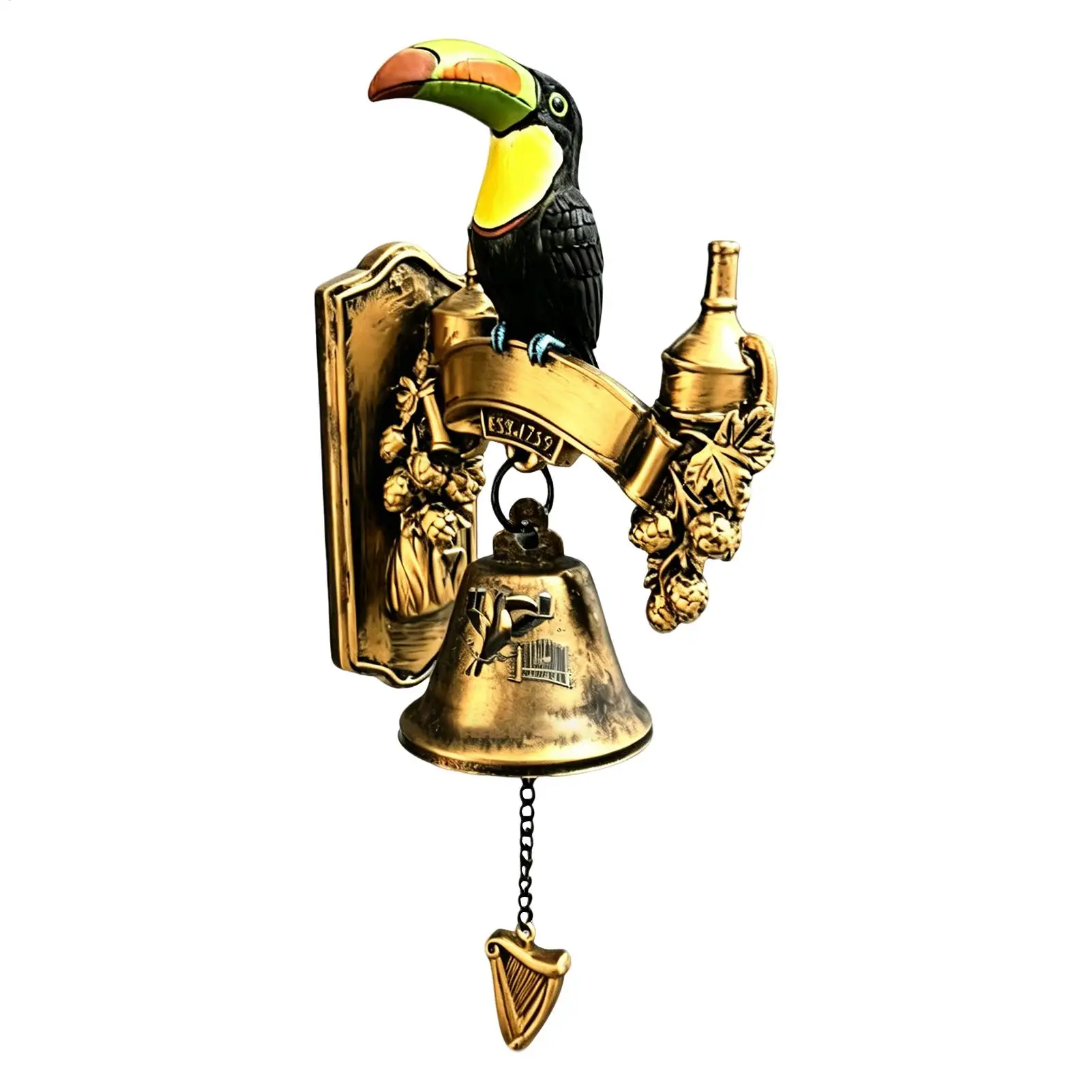 Outdoor Bell Vintage Resin Bird Decorative Antique Metal Outside Bell for Indoor Outdoor Restaurant Bar Entryway Balcony Home