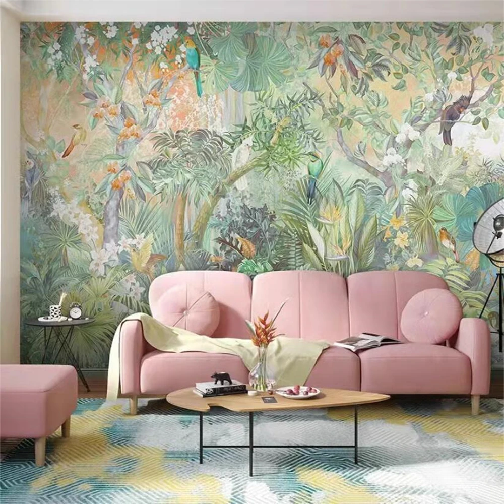 Custom Tropical rainforest mural wallpapers living room sofa TV background 3D wall sticker Southeast Asian Green plant wallpaper