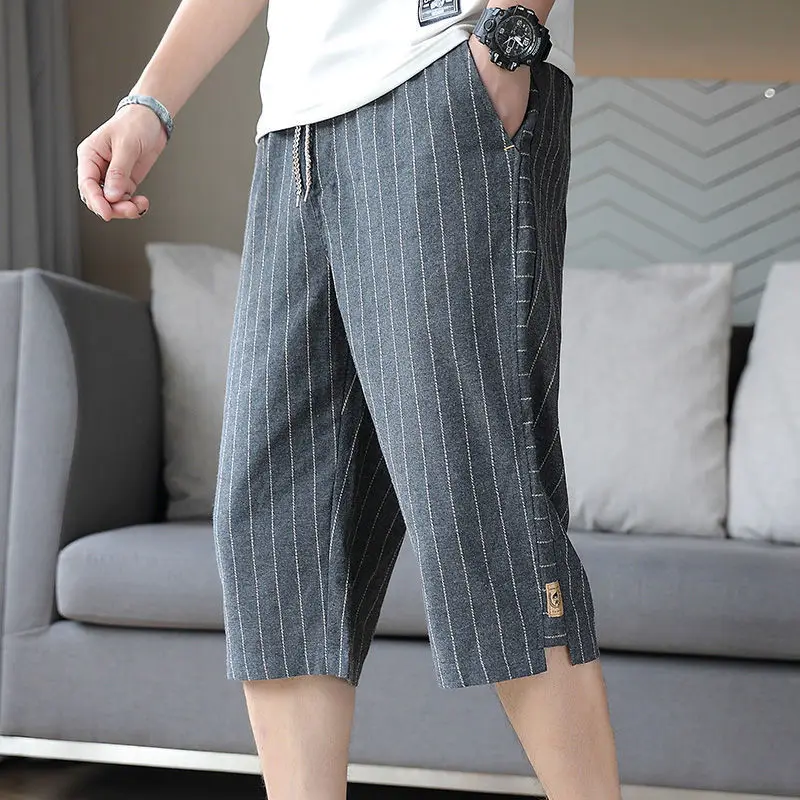 Summer Thin Drawstring Man Loose Striped Pockets Simplicity Shorts Handsome Fashion Casual Sports Straight Men\'s Clothing 2023