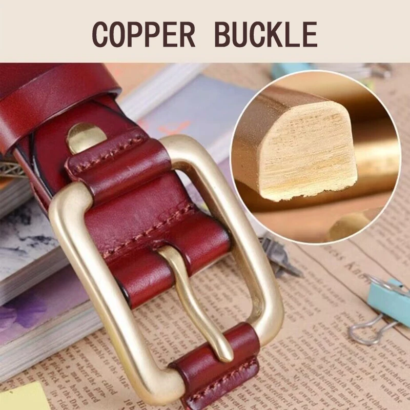 Pure Cowhide High Quality Genuine Leather Belts for Men Male Brass Buckle Business Casual Pants Belt Man