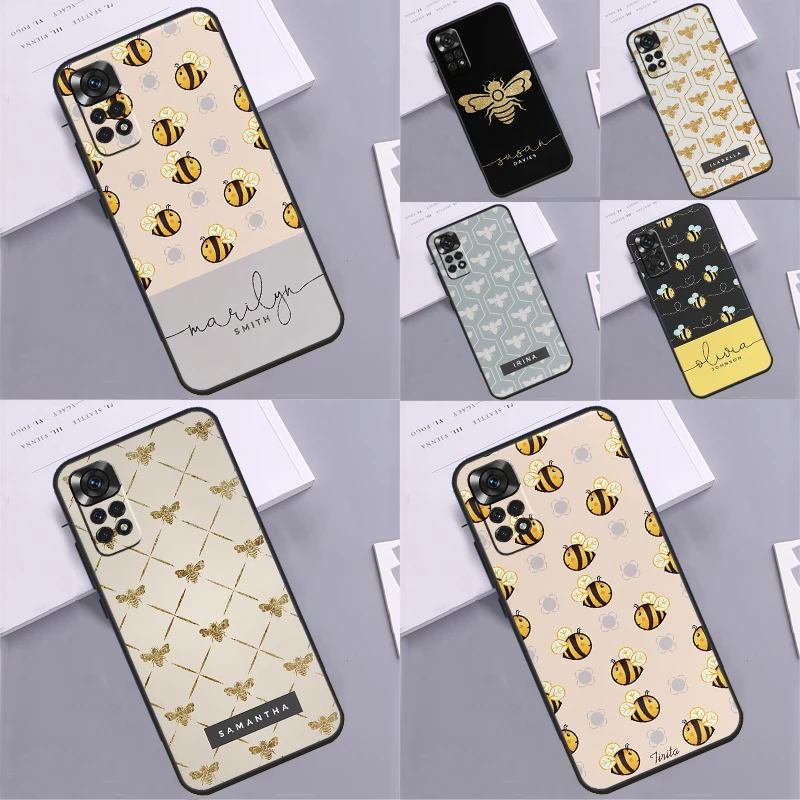 Initials Custom Bees Honey Monogram Case For Xiaomi Redmi Note 8 9 10 11 12 Pro Note 12S 10S 11S 9S 8T Redmi 12C 9C 10C Cover