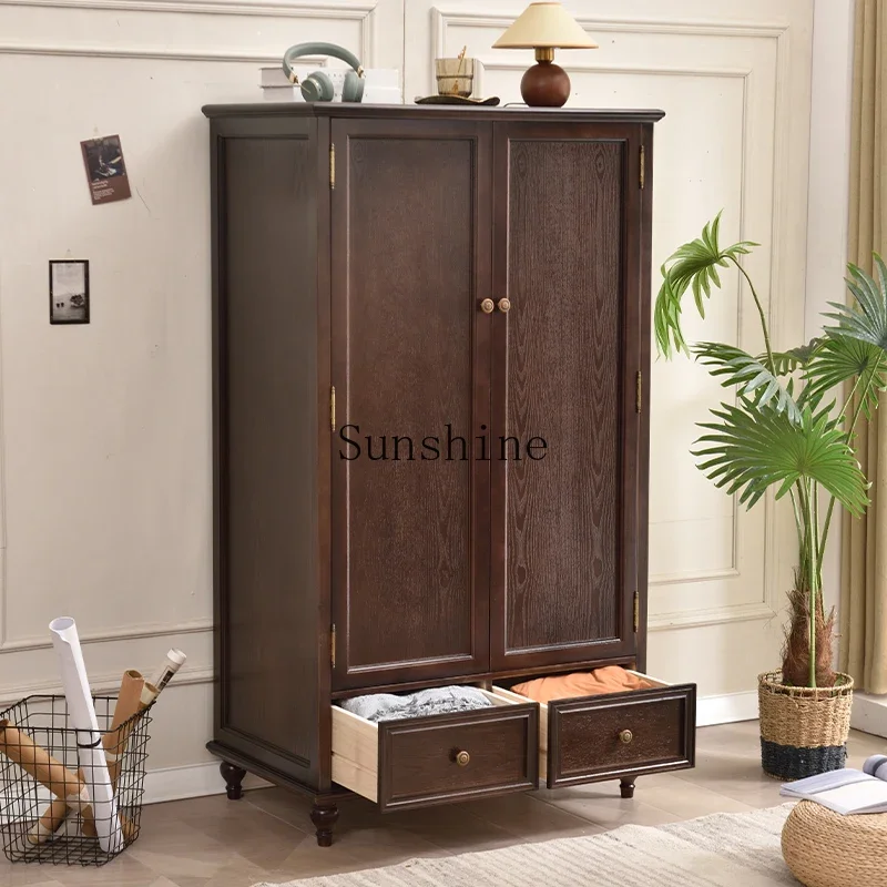 Solid wood wardrobe American country home bedroom small apartment two-door wardrobe       FT
