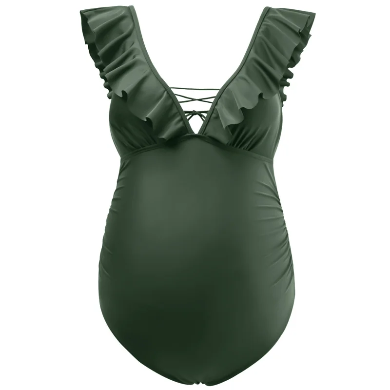 Costumi da bagno premaman One Piece Cute Ruffle gravidanza scollo a v costumi da bagno Lace-up Backless Swimwear Outfit