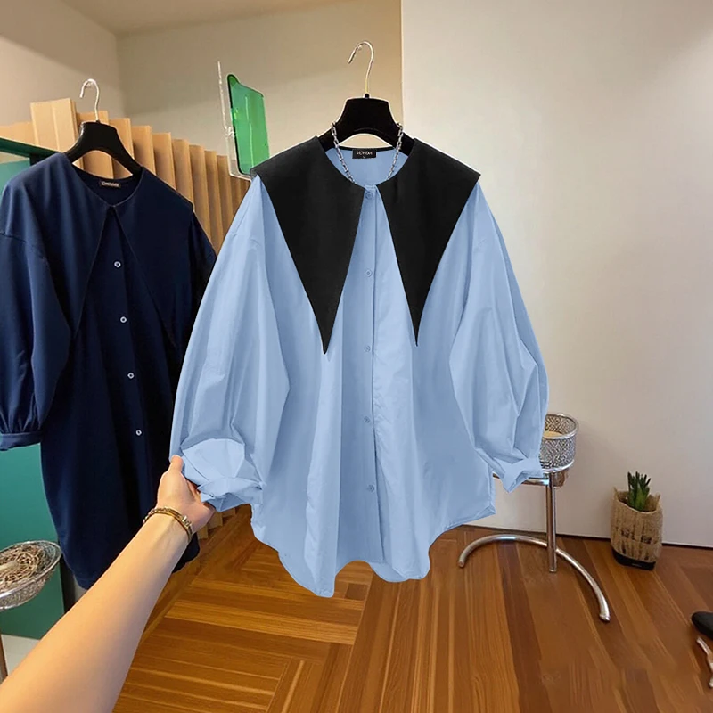 

VONDA Fashion Women Tops Color Patchwork Casual Shirts Autumn Long Sleeve Lapel Elegant Office Lady Blouse 2025 Tunic Blusas