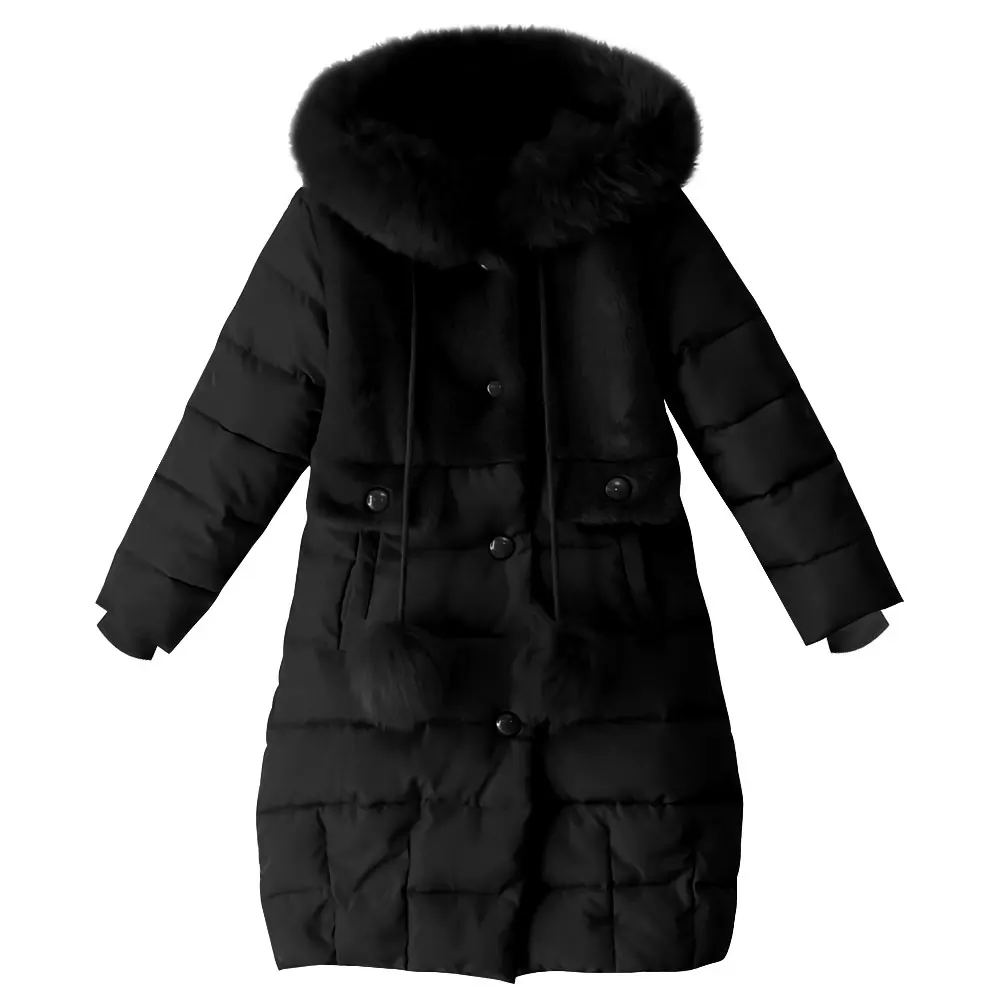 Girls Down Cotton Coat Winter Thick Warm Jacket with Hair Balls Fur Hoodie Teenager Parka Single Breasting Windproof Snowsuit