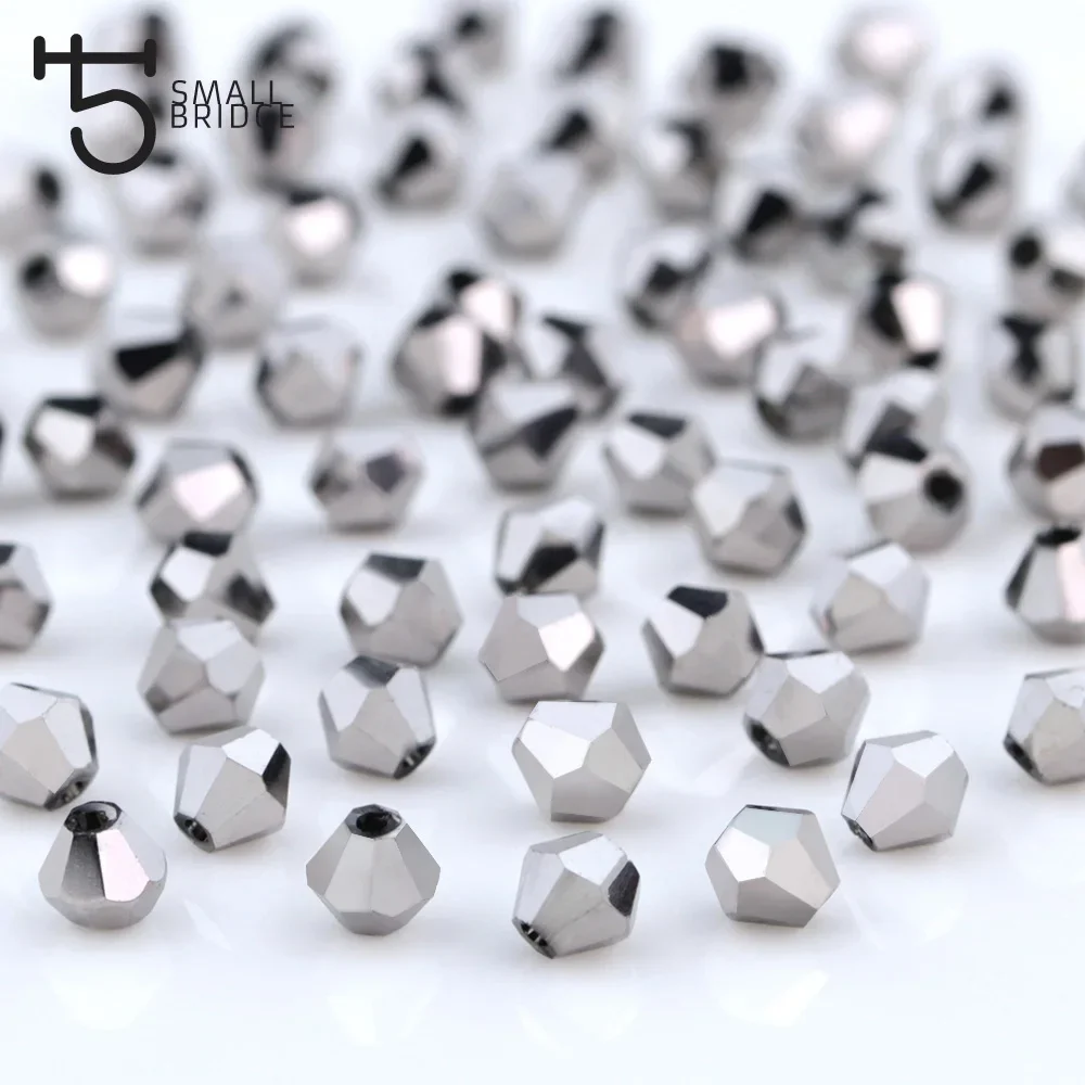 3 4 mm Czech Silver colour Spacer Bicone Beads for Making Jewelry Accessories Diy Perles Loose Faceted Glass Crystal Beads Z210