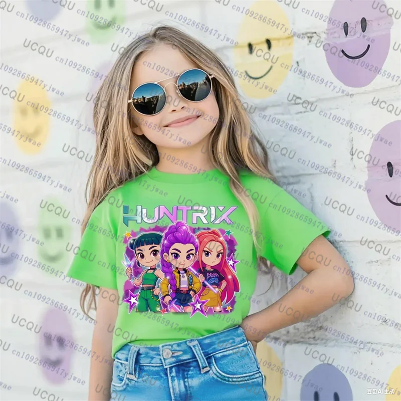 Kpop شيطان الصيادين ملابس الأطفال تي شيرتات قصيرة الاكمام لطيف Kpop شيطان الصيادين التي شيرت Harajuku عادية القطن الاطفال التي شيرت