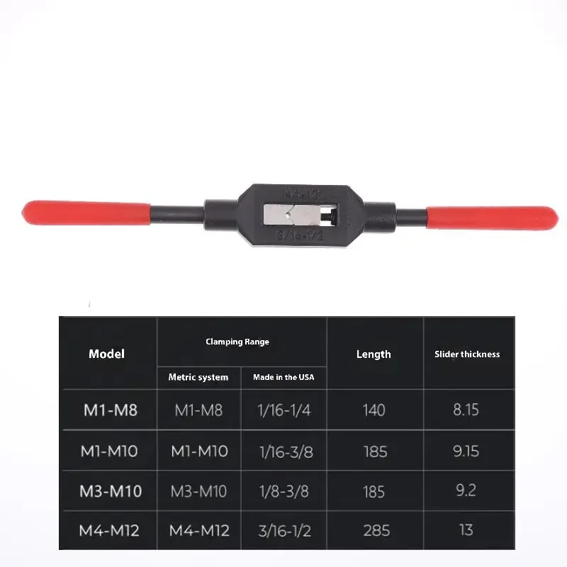 Maniglia per chiave per rubinetto regolabile per rubinetti metrici M1-M8/M1-M10/M3-M10/M4-M12 Utensili manuali per alesatore per rubinetto in acciaio ad alto tenore di carbonio super duro