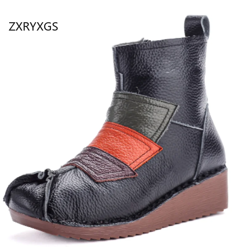 

ZXRYXGS 2025 новые модные женские модные ботинки из натуральной кожи цвета заклинания, удобные теплые зимние ботинки на танкетке, зимняя обувь, ботинки