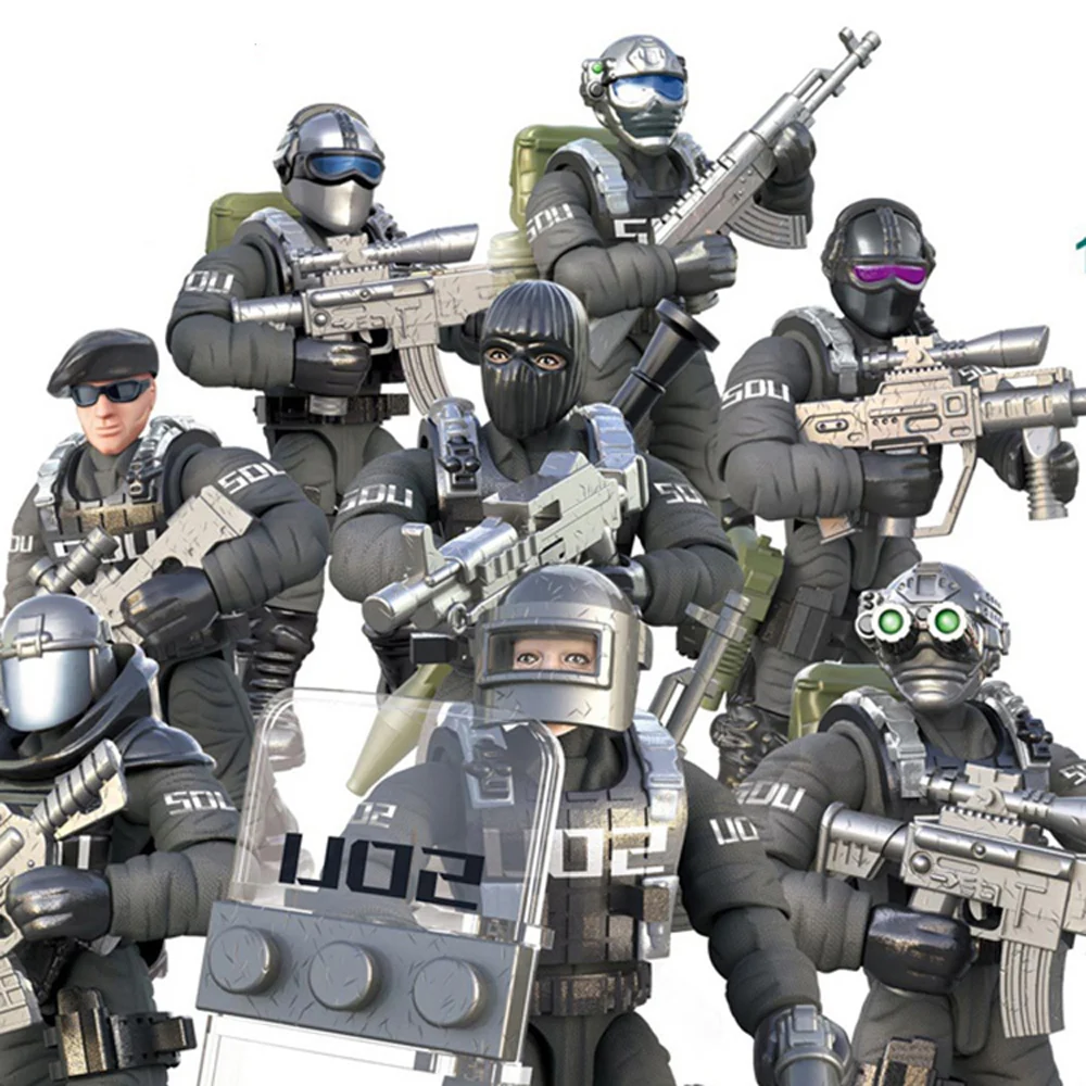 Stadt Super Polizei Spezialeinheiten Batisbrick Mega Baustein Swat Flying Tiger SDU Action-figuren Waffe Ziegel Spielzeug Für Jungen