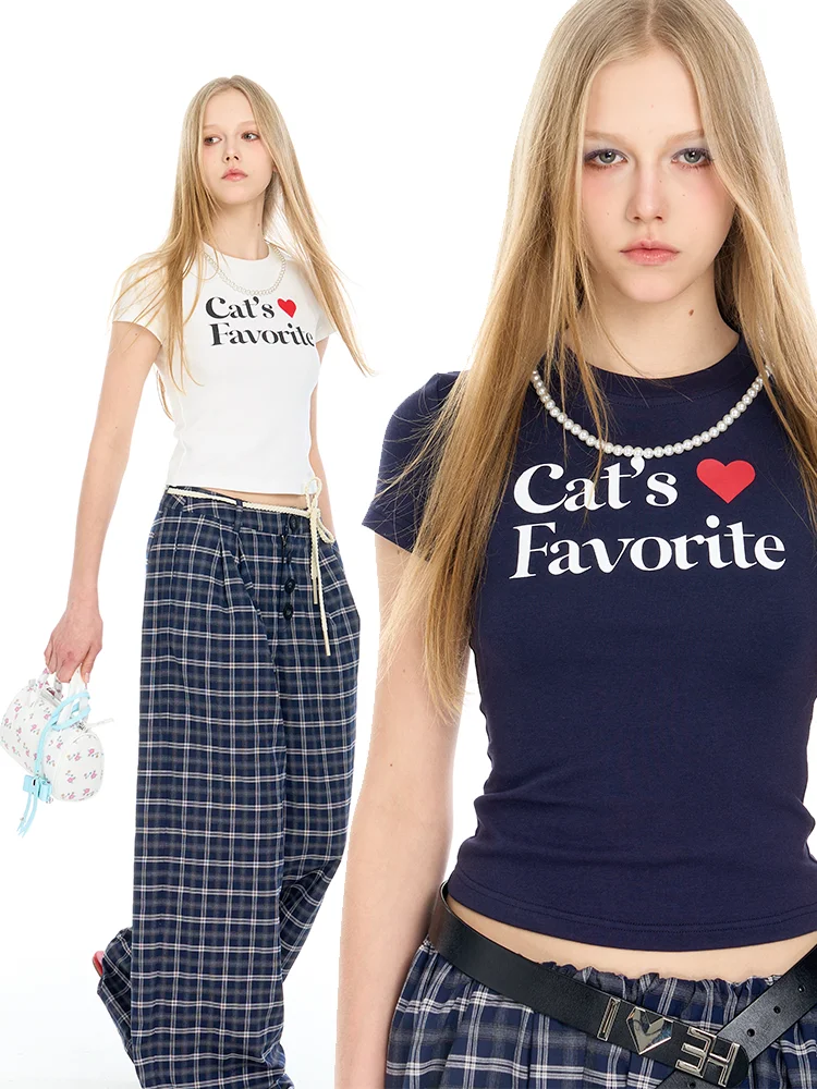 

Spicy Girl Letter Print T-irt Women's round Ne ort Sve Slim Fit Summer Top Faionable Casual Wear for Young Ladies