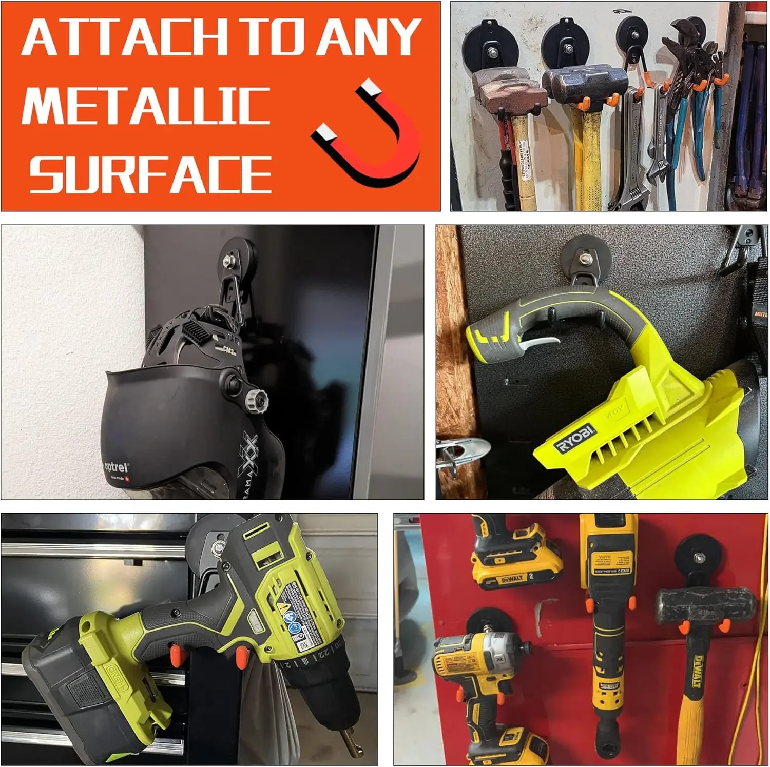 خطافات جراج مغناطيسية شديدة التحمل، 10 عبوات من خطافات مغناطيسية قوية كبيرة لمثقاب الطاقة وأدوات الحدائق والخرطوم والبيجبال والمرآب