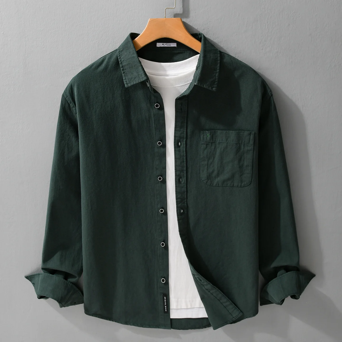 

Зеленая рубашка в японском стиле, мужская рубашка с длинными рукавами, весна-лето, 100% хлопок, повседневные рубашки, мужские мягкие удобные топы, простая одежда