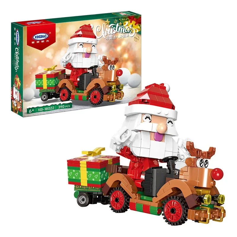 Santa Claus Elk Cart Model Building Blocks Creative DIY Toys Display Home Decoration Bricks Children\'s Holiday Christmas Gifts