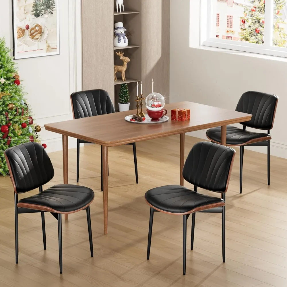

Dining Chairs Set of 4, Mid-Century Modern Upholstered PU Leather Chairs with Walnut Bentwood Back and Metal Legs Adjustable Fee