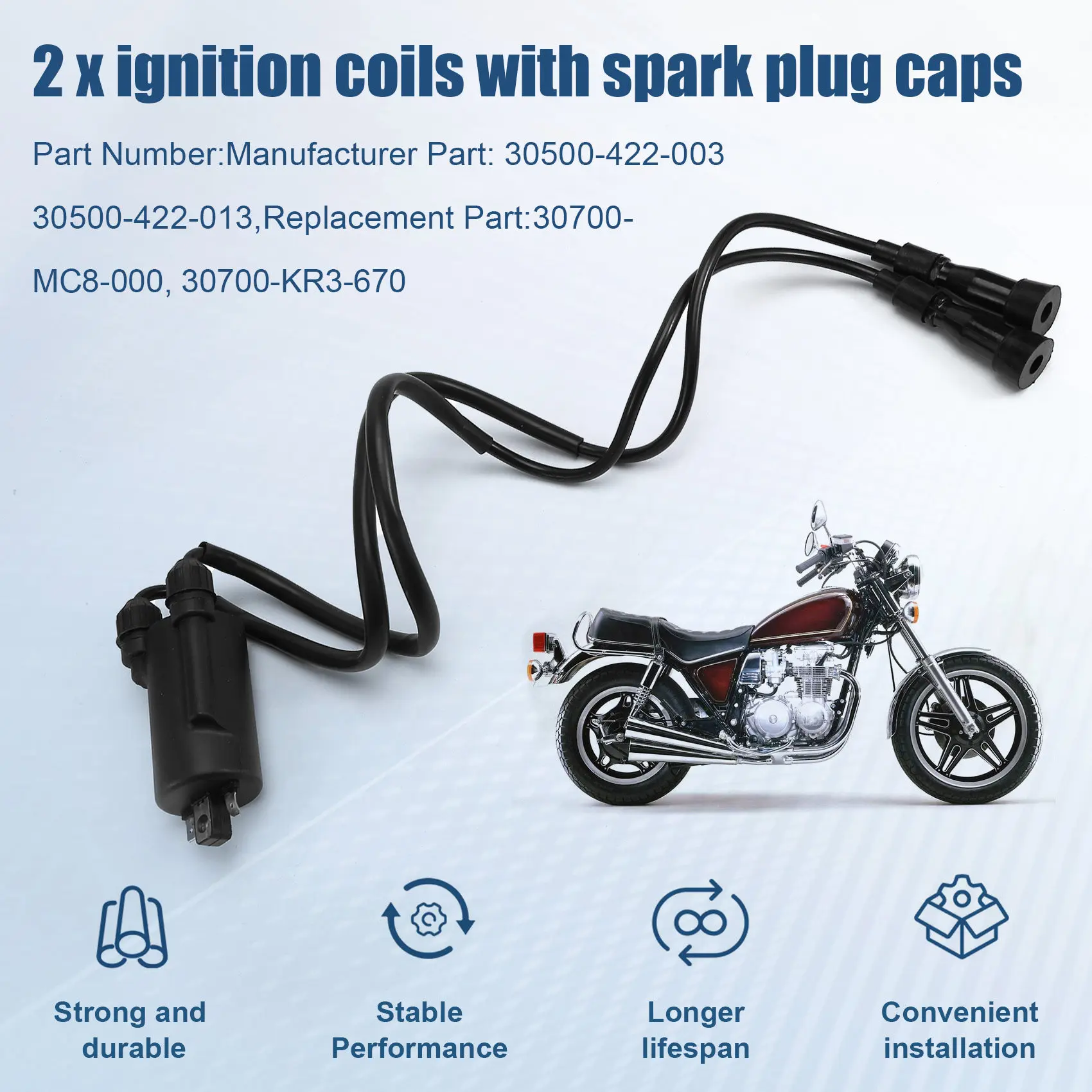 

Upgraded 1Set Motorcycle Ignition Coil & Spark Plug Caps For Honda CB650 CB750 CB900 CB1000 1979-1983 Goldwing 1100 1200 GL 1100