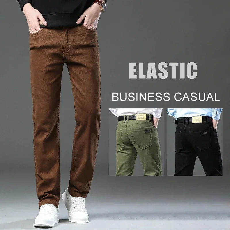 

Pop 5 Colors Spring Autumn New Men's Clothing Slim Jeans Fashion Brown Business Casual Stretch Denim Pants Male Brand Trouse