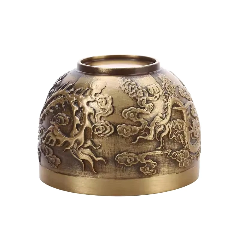 1pc New Good Luck Phoenix Cylinder Ornament Traditional Hand Carved Brass Drinking Cup Pure Brass Feng Shui Bowl Lucky Ornament