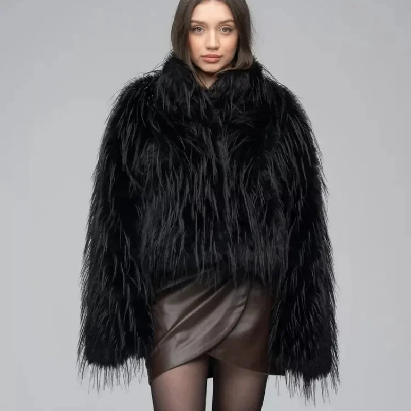 معطف نسائي شتوي جديد سميك ورقيق وعصري ودافئ من الفرو الصناعي، ملابس نسائية من الفرو الصناعي