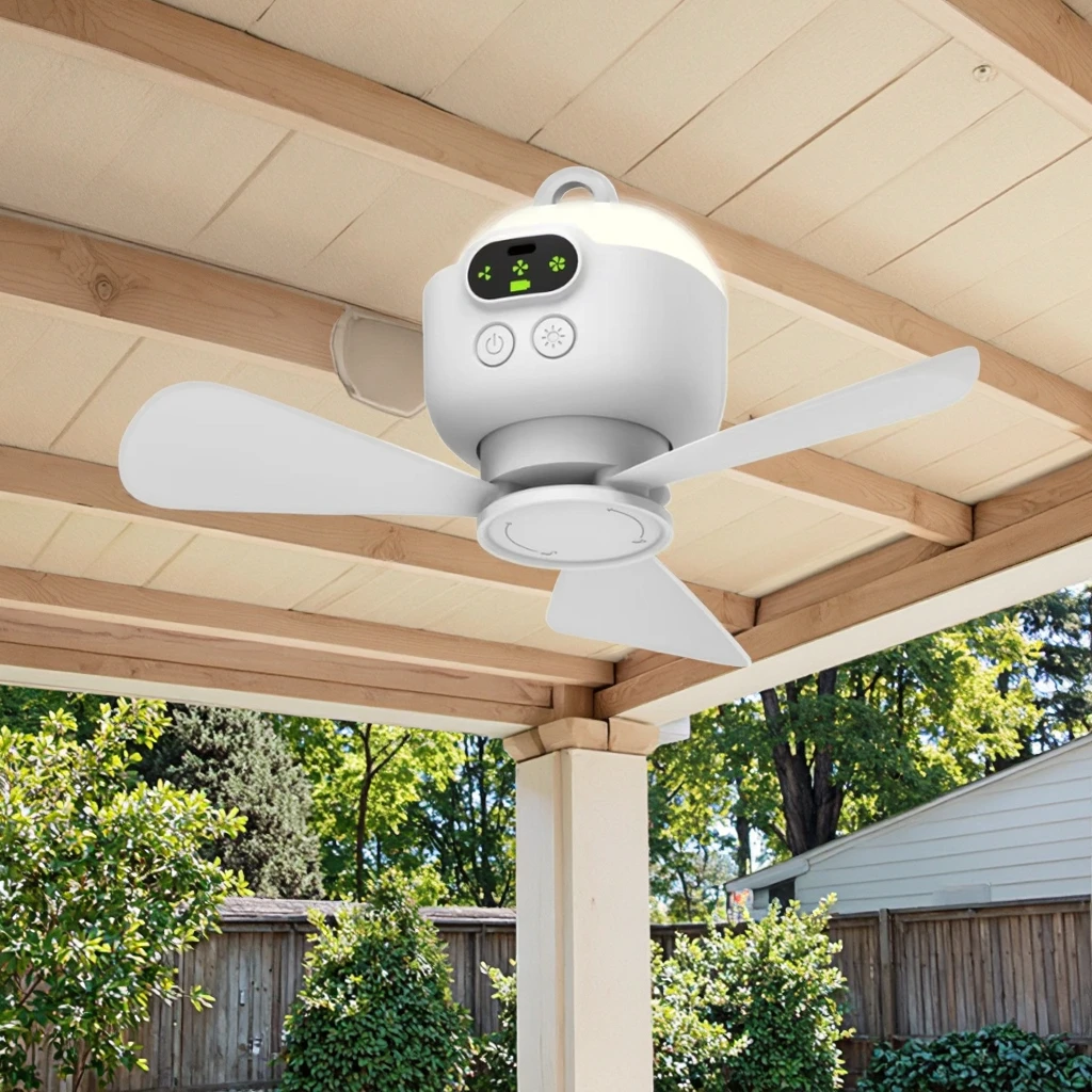 USB Rechargeable Wireless Remote - Small Ceiling Fan with Long Endurance Strong Wind for Outdoor Camping Dorm Room Home Use