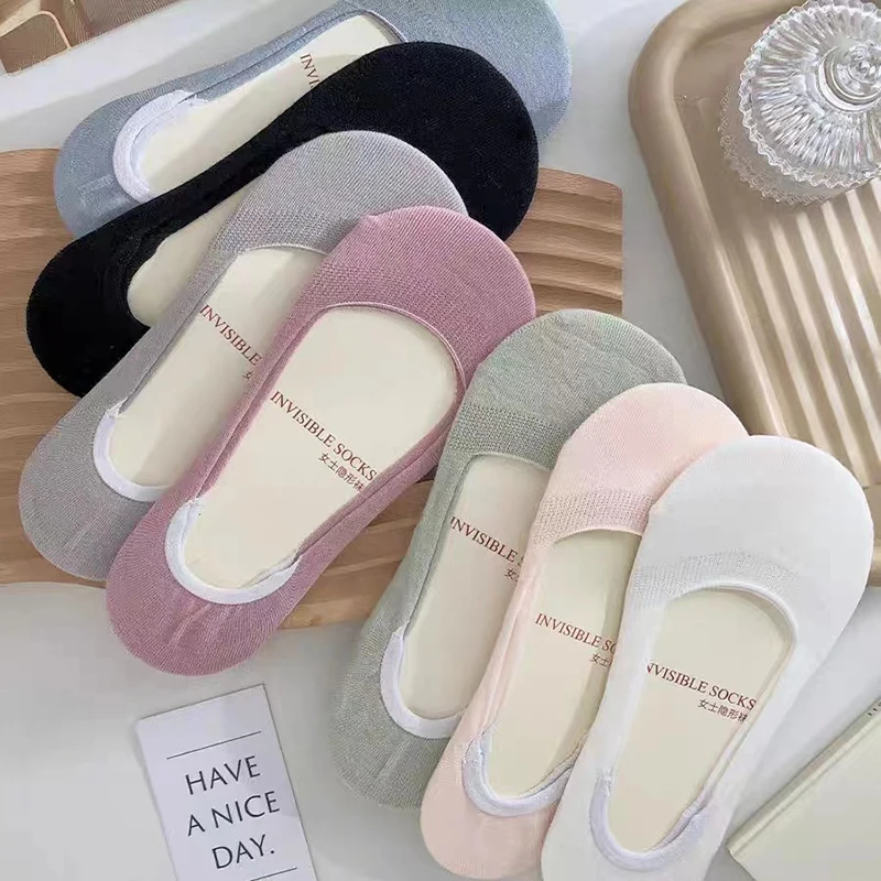 Women Invisible Boat Socks Spring Summer Solid Color Fashion Wild Shallow Mouth Slipper Cotton Sock