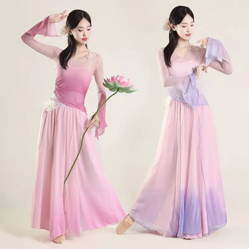 

Classical Dance Costume Gradient Flower Body Charm Gauze Dress Chinese Style Practice Graceful And Ethereal Dress