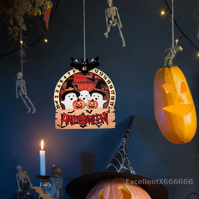 Halloween Countdown Calendar Wooden Rotatable Calendar With Base Tabletop Decor For Home Holiday Party