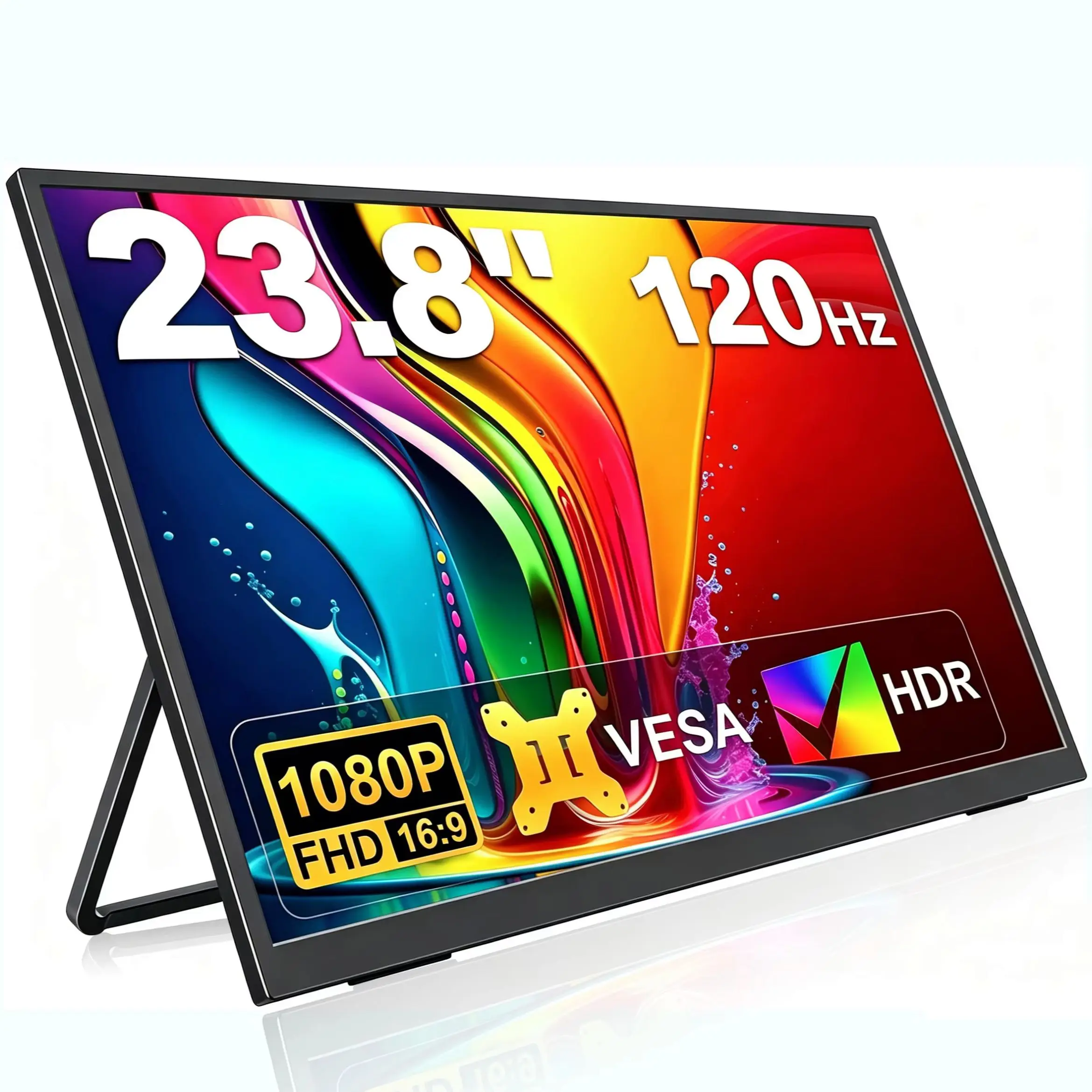 23.8 Inch Portable Monitor 120Hz FHD 1920*1080 IPS 100%sRGB 16:9 Display with Built-in Stand for Laptop PC Phone Switch PS4/5