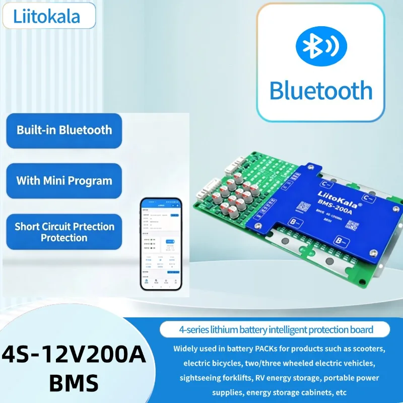 

LiitoKala Bluetooth BMS 4S-12V200A LiFePo4 Lithium Iron Phosphate Battery Protection Circuit Board With Balanced Charging