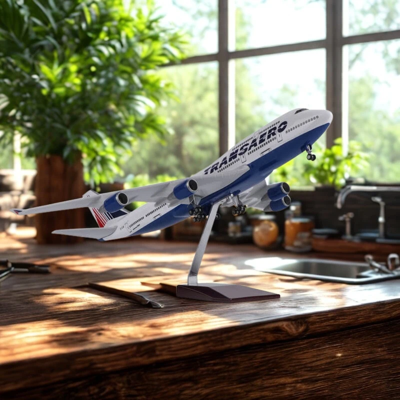 

Decoration B747 Transaero Airlines Planes Model 47CM 1:150 Scale With Wheel LED Light Die-casting Machine Collected Gift