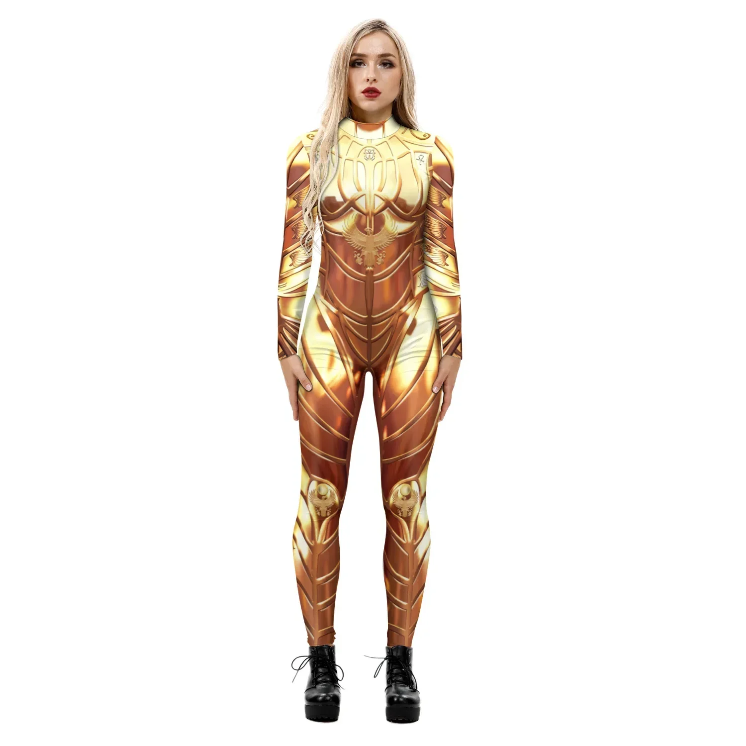 

Women Cosplay Costume Mechanical Printing Bodysuit Halloween Punk Robot Skeleton Jumpsuit Skinny Elastic Zipper Art Zentai Suit