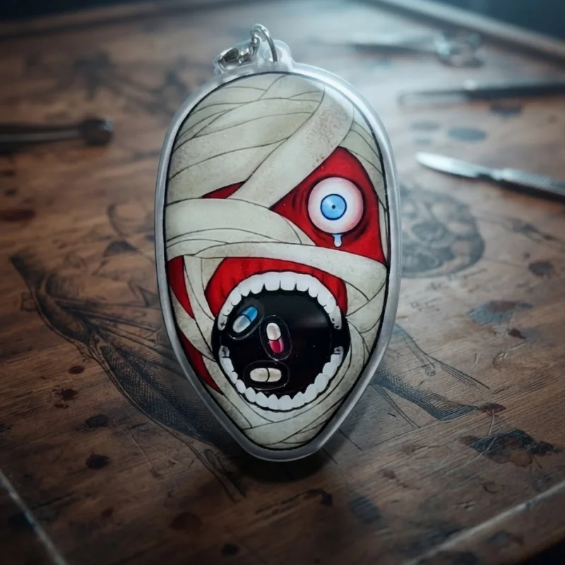 Porte-clés en acrylique Vecna Mummy Wrapped Face, breloques flottantes œil unique et pilule, fermoir crochet argenté, Stranger Things, pour sac, cadeau de collection