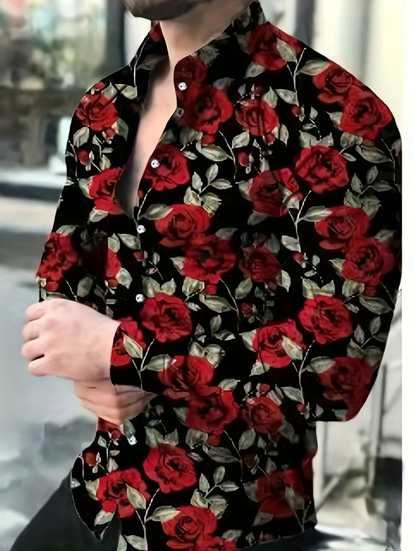 Moda casual masculina 3d rosas impressão gráfica camisa oversized na moda camisa de manga longa topos para grandes homens altos roupas masculinas topos