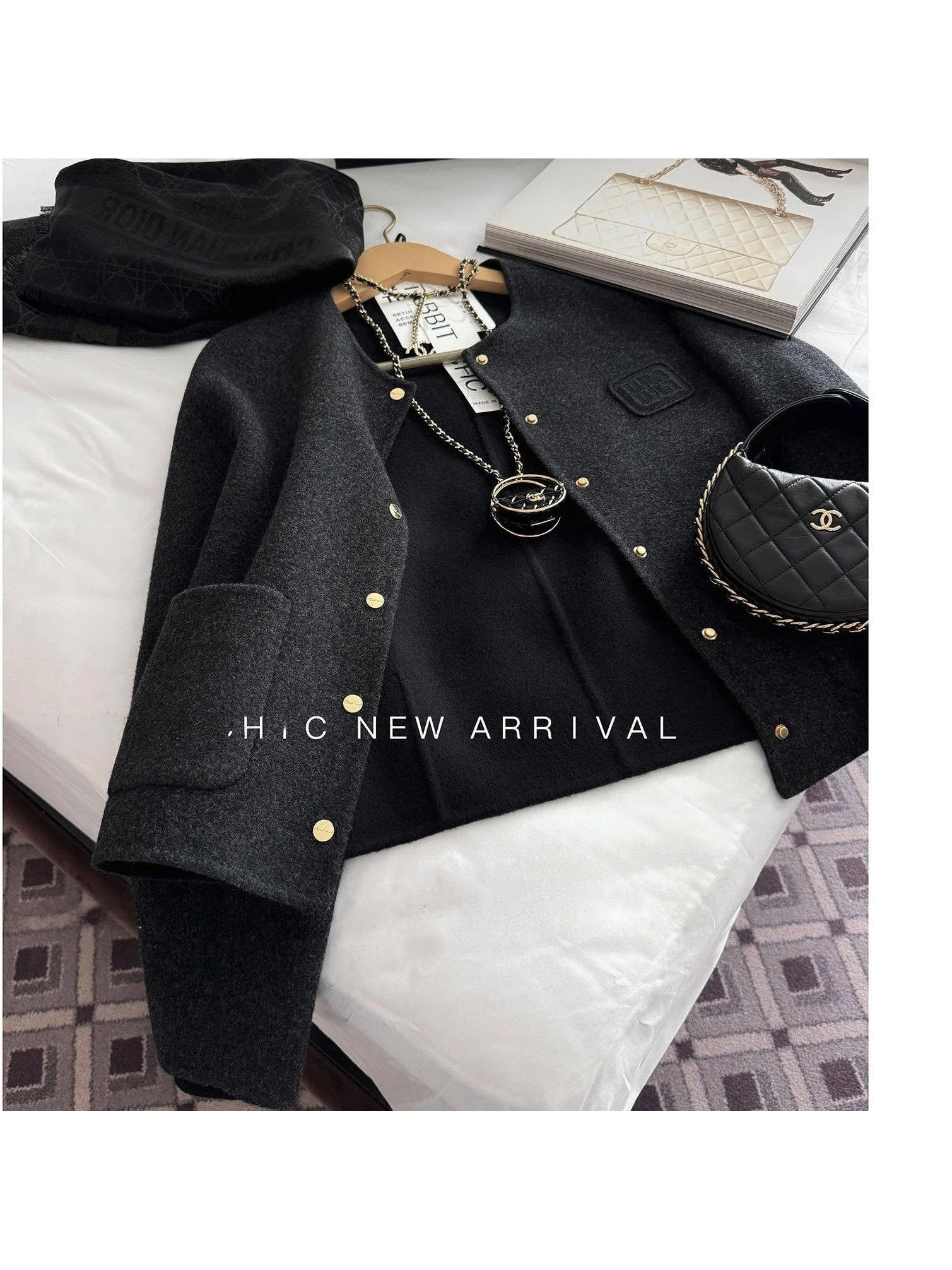 

Элегантное зимнее пальто Rubbit Chic из альпаки и австралийской шерсти, двустороннее твидовое короткое пальто, женская модная высококачественная куртка