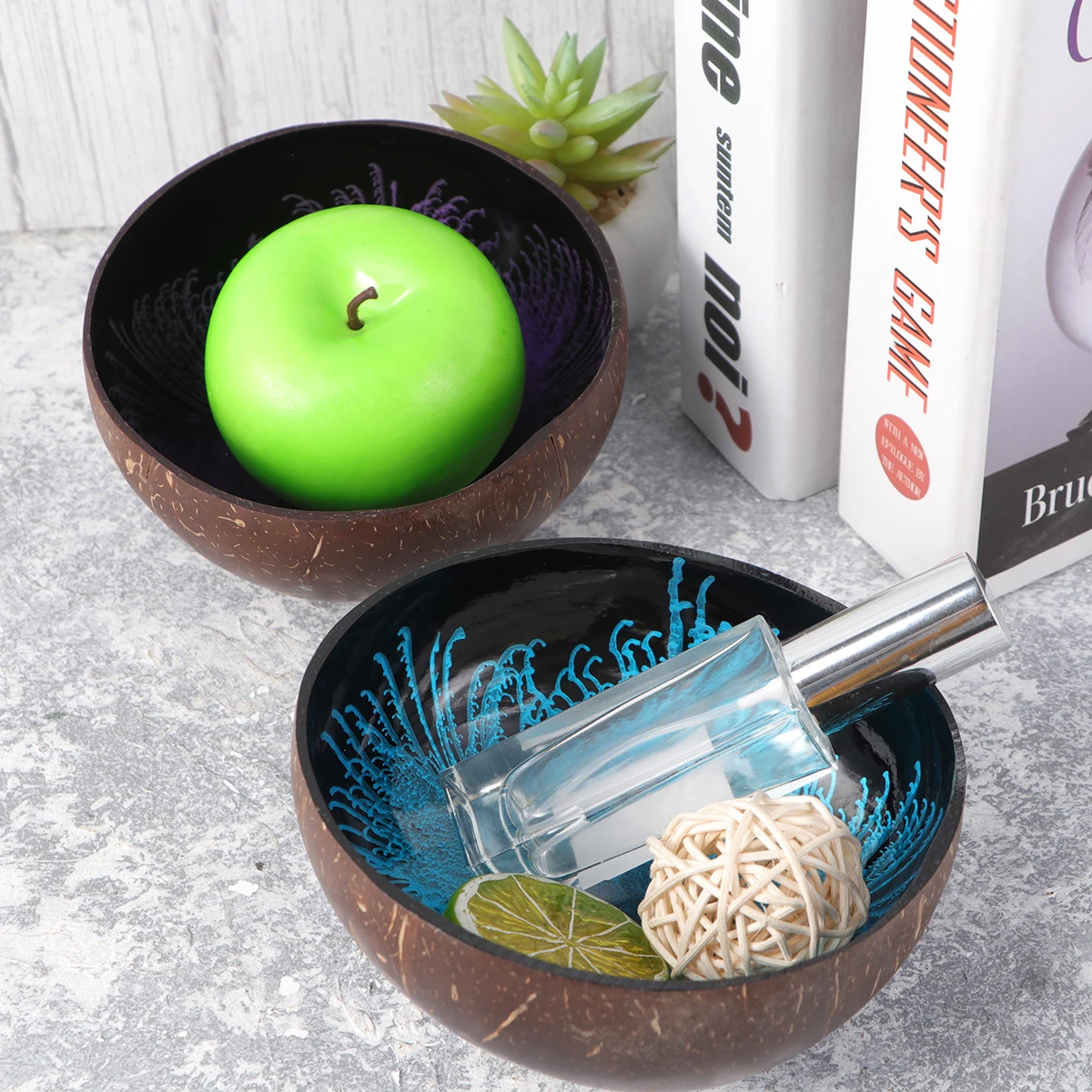 

2PCS Coconut Shell Bowl Candy Container Nuts Holder Unique Room Bedroom Office Decor Kitchen Bar