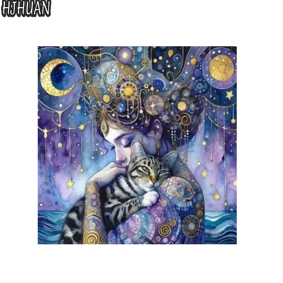 

3d алмазная живопись своими руками женщина, кошка. Вышивка крестиком, полная квадратная/круглая Алмазная вышивка, мозаика, 3d комплект, качество HD, товары ручной работы