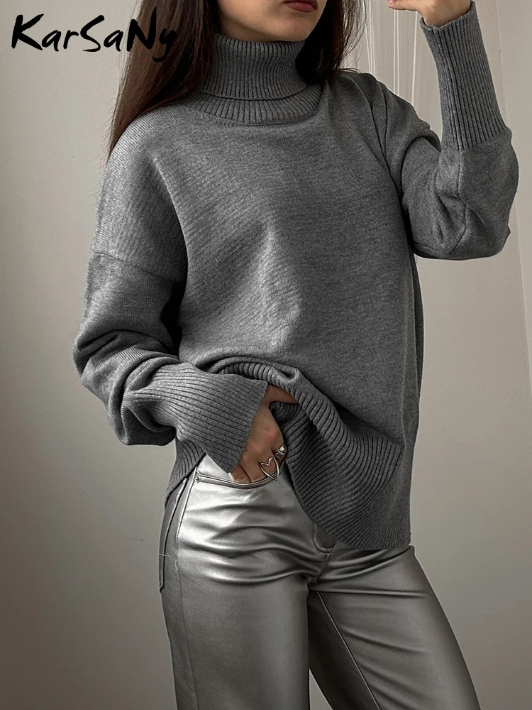 Women's Sweaters Oversize Autmun Winter Solid Casual Turndown Collar Knitted Pullover For Women Long Sleeve Thick Basic Jumpers