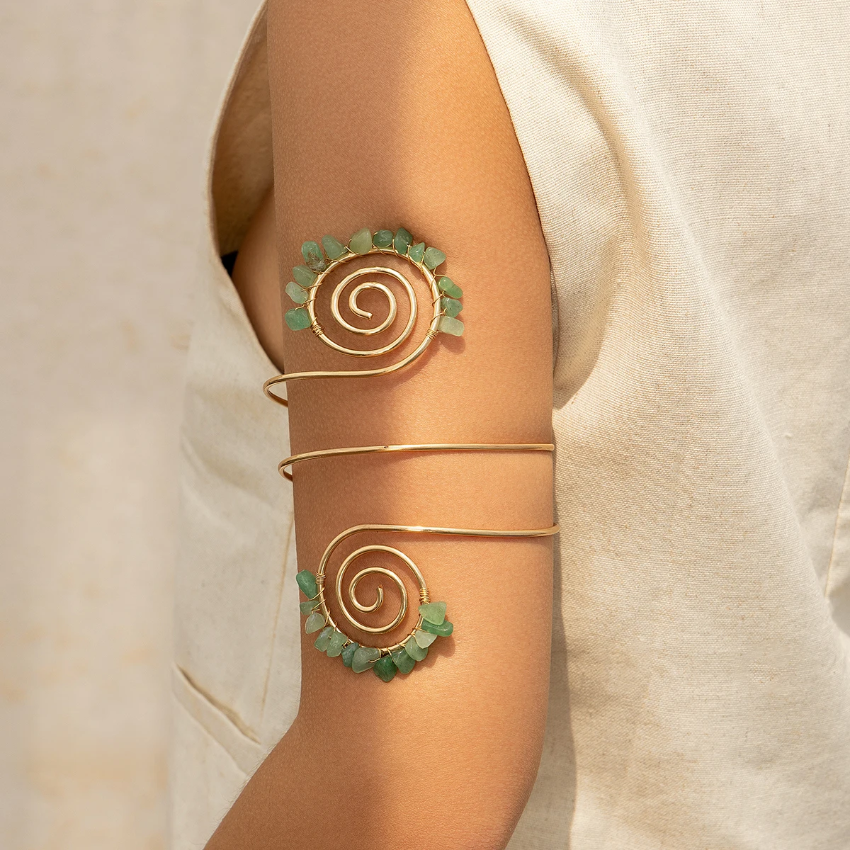 PuRui Multi Color Stone Sprial Women's Armlets Gold Color Girls Vintage Jewelry Upper Arm Bracelet New In Wholesale Accessories