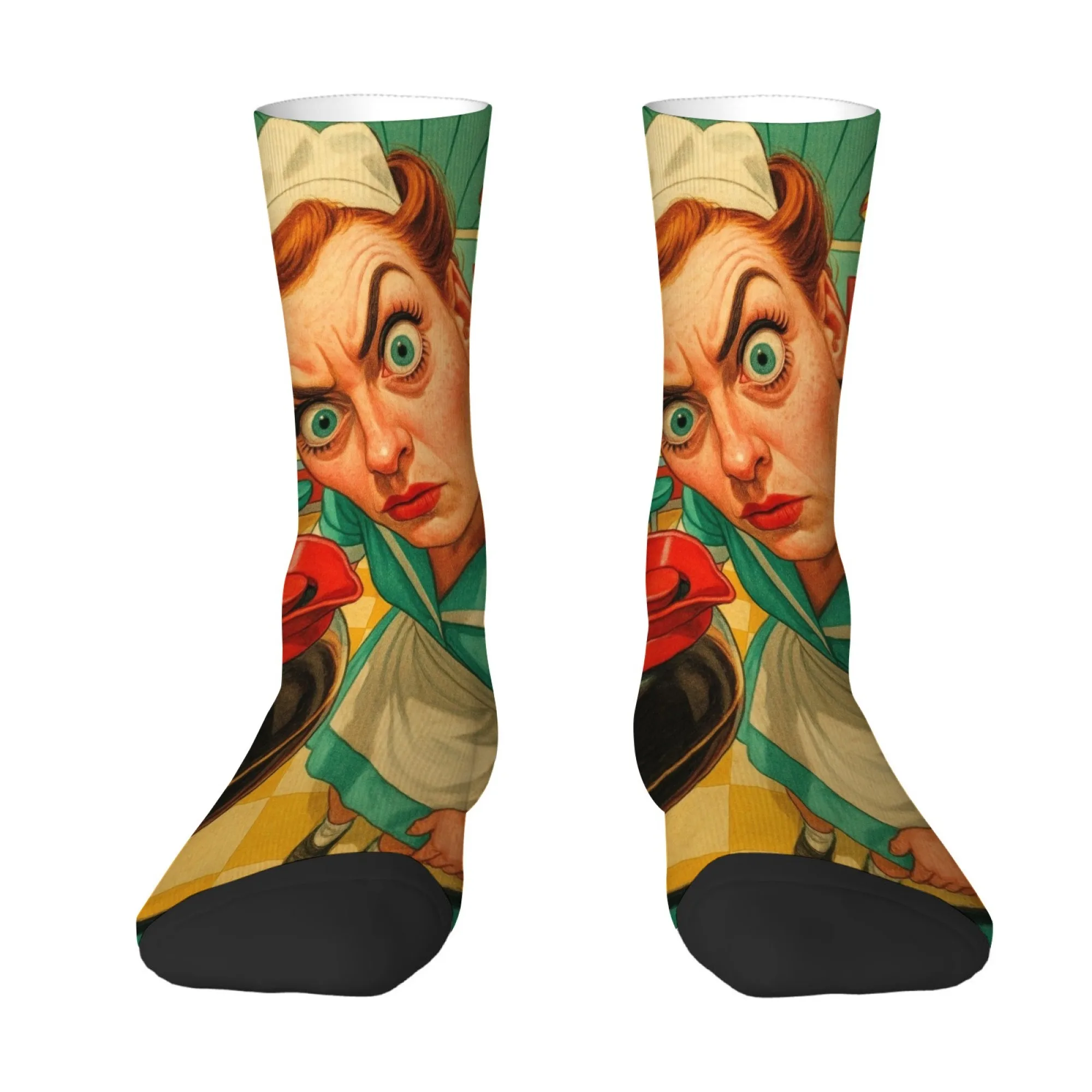 

Pop Art Diner Waitress Illustration Socks Snug Fitting Skin Friendly Men's Socks Running Cycling Retro Trendy Street Style