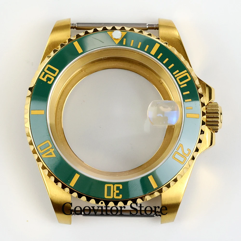 40mm NH35 watch case gold Ceramic Bezel Sapphire stainless steel for sub gmt nh34 nh35 nh36 movement waterproof 28.5mm dial