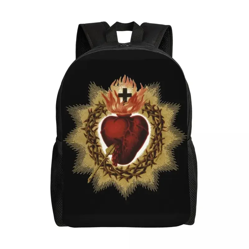 Customized Sacred Heart Of Jesus Catholic Backpack Christian Faith School College Travel Bags Bookbag Fits 15 Inch Laptop