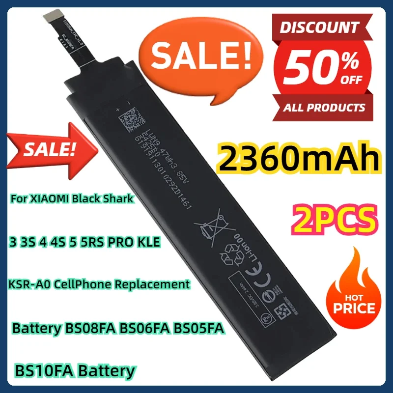 For XIAOMI Black Shark 3 3S 4 4S 5 5RS PRO KLE KSR-A0 CellPhone Replacement Battery BS08FA BS06FA BS05FA BS10FA Battery 2PCS